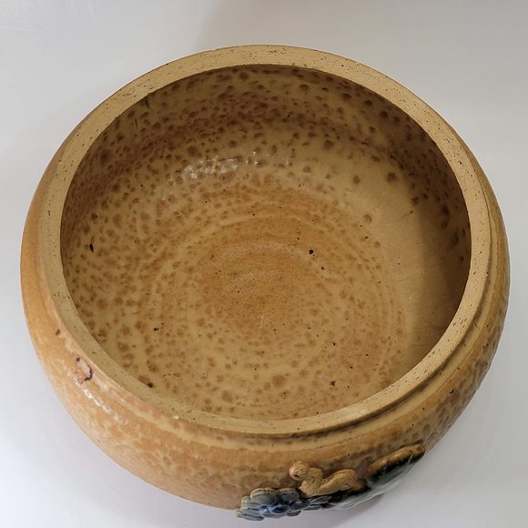 Handmade Stoneware Pot with Lid Grape and Leaf Design Ceramic Matt Glaze Signed - Picture 6 of 10